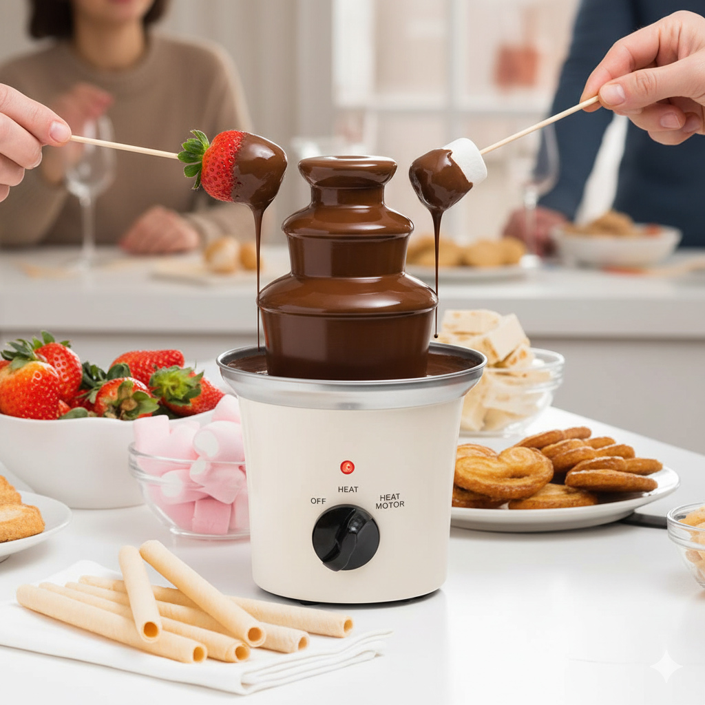 70W chokladfontän i elegant vit stål